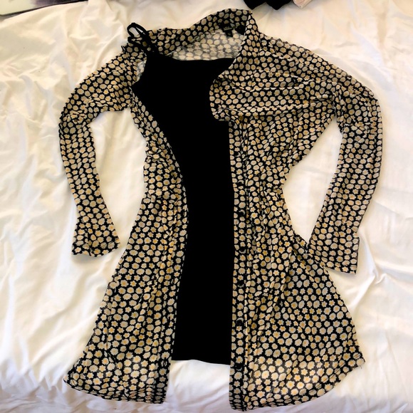 Daisy print mesh cover up dress w black cami dress - Picture 1 of 5